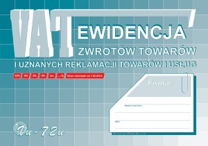 Ewidencja VAT zwrot.towarów i uzn.rekl.(Vu-72u)